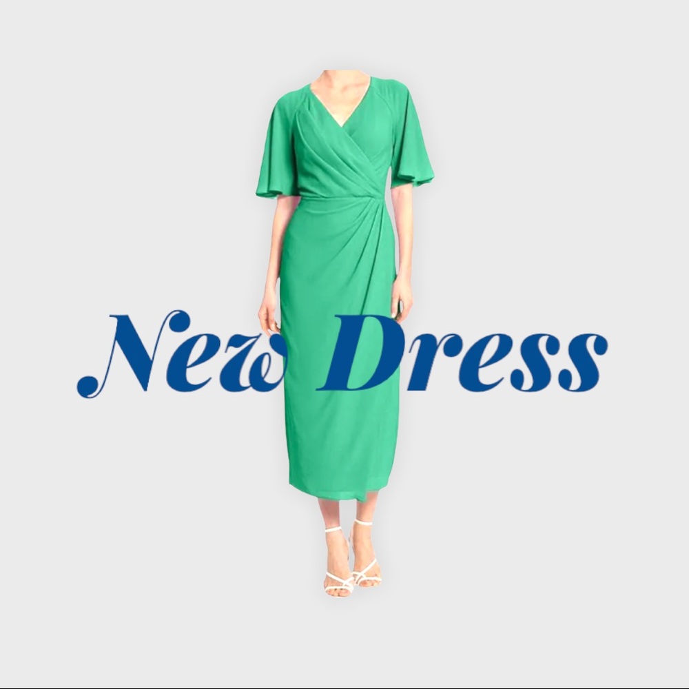 Maggy London  Draped Faux Wrap Flutter Sleeve Surplice V-Neck Crepe Midi Dress
